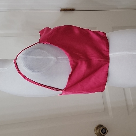 H&M Size L "Cerise" (Bright Pink) Satin Corset Top Adjustable Straps, Drape Neck - Picture 5 of 11
